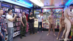 Horny men take down a cocky hustler at a busy sex arcade | Download from Files Monster