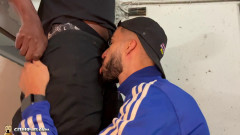 Hooded black military stud facefucks Cocksucker in parking lot | Download from Files Monster