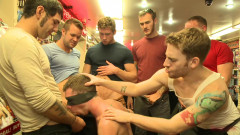 Bound stud whorred out at a local sex shop