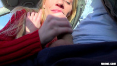 Babe With Big Natural Tits Sucked Him Off In His Car