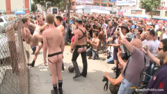Cock hungry whore cattle prodded and fucked at Dore Alley Street Fair