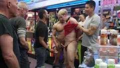 Two studs drag businessman into porn shop and strip his manhood!