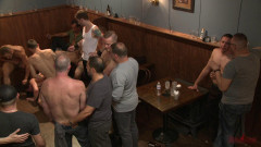 Foot sucking whore humiliated & gang fucked in a bar full of horny men