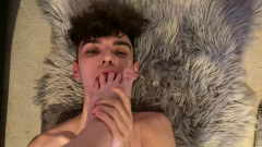 Cole sucks and licks Callum's feet, cums