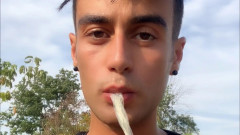 Eating cum of black straight friend's used condom I found after his fuck
