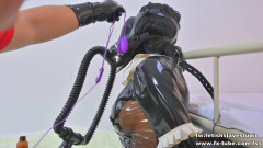 Latex maid gas mask femdom